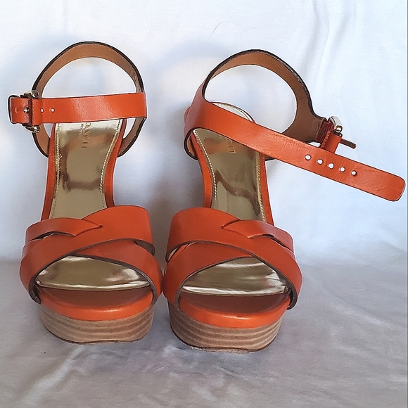 EUC Coach Orange Platform High Heels Shoes Sz 7 w/ Strappy Ankle Buckle with Box - Picture 7 of 16